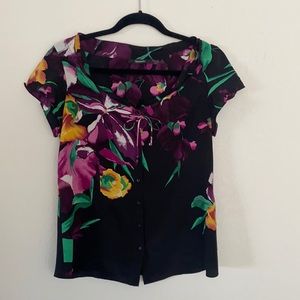 Tahari Silk Floral Blouse Size M